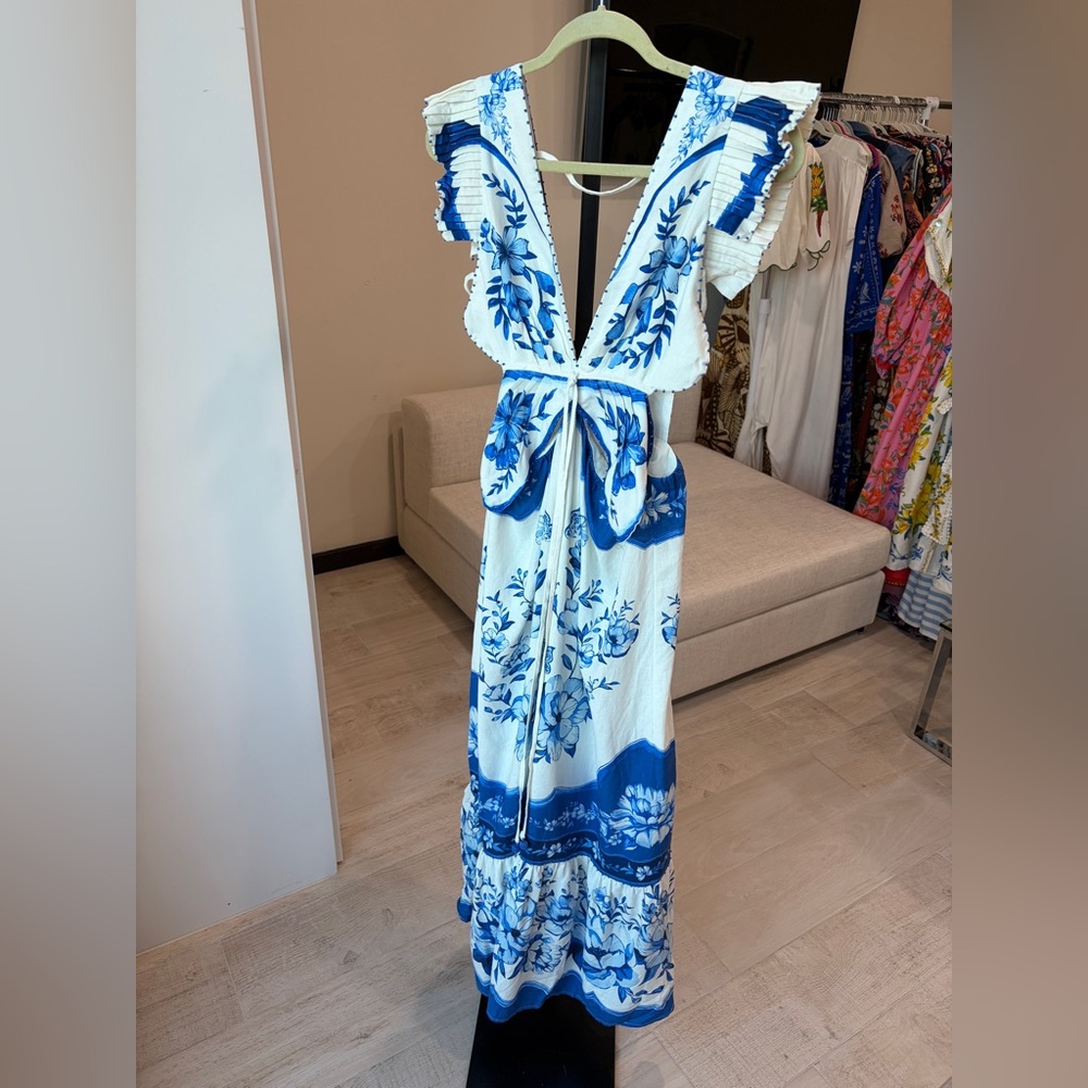 Farm Rio: Off-White Porcelain Garden Butterlfy Lenzing Midi Dress - Picture 10 of 10